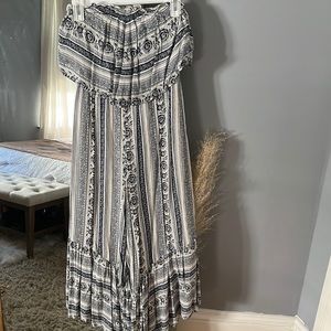 Blue floral design strapless one piece